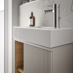 Meuble vasque Gris soie de salle de bain 55x24x59cm (LxPxH) 1 porte à droite + 2 cases rangement - BELDIVO