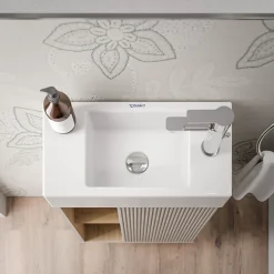 Meuble vasque Gris soie de salle de bain 55x24x59cm (LxPxH) 1 porte à droite + 2 cases rangement - BELDIVO
