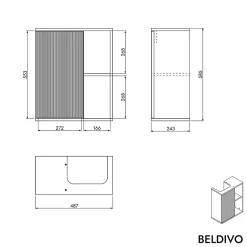 Meuble vasque Gris soie de salle de bain 55x24x59cm (LxPxH) 1 porte à droite + 2 cases rangement - BELDIVO