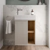 Meuble vasque Gris soie de salle de bain 55x24x59cm (LxPxH) 1 porte à gauche + 2 cases rangement - BELDIVO