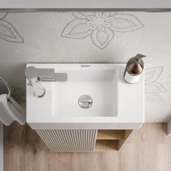 Meuble vasque Gris soie de salle de bain 55x24x59cm (LxPxH) 1 porte à gauche + 2 cases rangement - BELDIVO