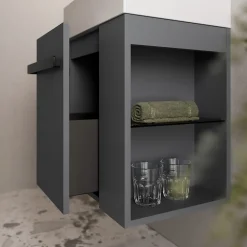 Meuble vasque lave-main Anthracite mat 45x35x50cm (LxPxH) 1 tiroir + rangement droite + poignée Noir mat - COMPACT450