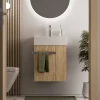 Meuble vasque lave-main Chêne miel 45x35x50cm (LxPxH) 1 tiroir + rangement droite + poignée Chrome - COMPACT450