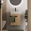 Meuble vasque lave-main Chêne miel 45x35x50cm (LxPxH) 1 tiroir + rangement droite + poignée Noir mat - COMPACT450