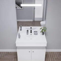 Meuble vasque PMR EPURE 90 cm avec miroir led Elégance et caisson roulant - Blanc brillant