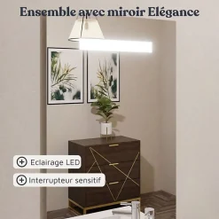 Meuble vasque PMR EPURE 90 cm avec miroir led Elégance et caisson roulant - Blanc brillant