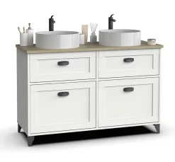 Meuble vasque pour salle de bain coloris blanc, chêne cambrian - Longueur 120 x Profondeur 47 x hauteur 80 cm