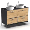 Meuble vasque pour salle de bain coloris imitation marbre, chêne - Longueur 120 x Profondeur 50 x hauteur 80 cm