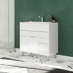 Meuble vasque sur pieds MADRID - simple vasque Blanc L. 100 cm - Saniverre