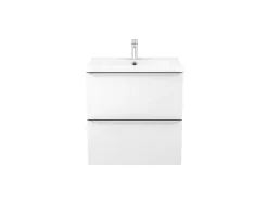 Meuble vasque suspendu blanc brillant l.60 cm Imandra + plan vasque blanc céramique Nira, GoodHome