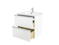 Meuble vasque suspendu blanc brillant l.60 cm Imandra + plan vasque blanc céramique Nira, GoodHome