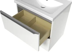 Meuble vasque suspendu blanc brillant l.60 cm Imandra + plan vasque blanc céramique Nira, GoodHome