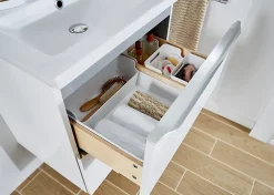 Meuble vasque suspendu blanc brillant l.60 cm Imandra + plan vasque blanc céramique Nira, GoodHome