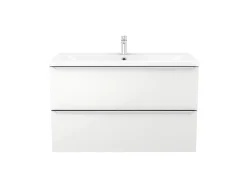 Meuble vasque suspendu blanc brillant l.80 cm Imandra + plan vasque blanc céramique Nira, GoodHome