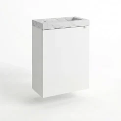 Meuble vasque suspendu blanc mat l.44 cm Imandra + plan vasque effet marbre blanc, GoodHome