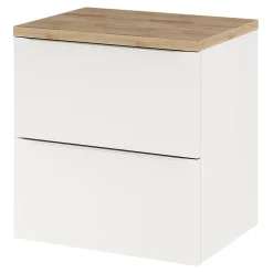 Meuble vasque suspendu blanc brillant l.60 cm Imandra + plan de toilette chêne massif Hartland, GoodHome