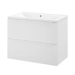 Meuble vasque suspendu blanc mat l.80 cm Imandra + plan vasque blanc céramique Nira, GoodHome