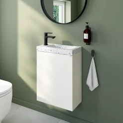 Meuble vasque suspendu blanc mat l.44 cm Imandra + plan vasque terrazzo, GoodHome
