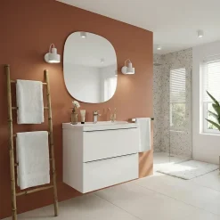Meuble vasque suspendu blanc brillant l.60 cm Imandra + plan vasque blanc céramique Lana, GoodHome