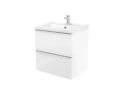 Meuble vasque suspendu blanc brillant l.60 cm Imandra + plan vasque blanc céramique Lana, GoodHome