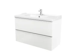Meuble vasque suspendu blanc brillant l.100 cm Imandra + plan vasque blanc céramique Lana, GoodHome