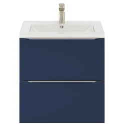 Meuble vasque suspendu bleu nuit mat l.60 cm Imandra + plan vasque blanc céramique Nira, GoodHome