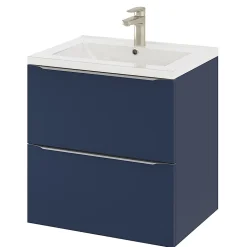 Meuble vasque suspendu bleu nuit mat l.60 cm Imandra + plan vasque blanc céramique Nira, GoodHome