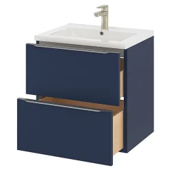 Meuble vasque suspendu bleu nuit mat l.60 cm Imandra + plan vasque blanc céramique Nira, GoodHome