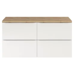 Meuble vasque suspendu blanc brillant l.120 cm Imandra + plan de toilette chêne massif Hartland, GoodHome