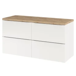 Meuble vasque suspendu blanc brillant l.120 cm Imandra + plan de toilette chêne massif Hartland, GoodHome