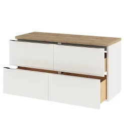Meuble vasque suspendu blanc brillant l.120 cm Imandra + plan de toilette chêne massif Hartland, GoodHome