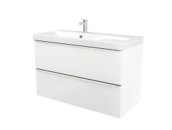 Meuble vasque suspendu blanc brillant l.100 cm Imandra + plan vasque blanc résine Mila, GoodHome
