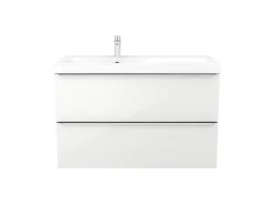 Meuble vasque suspendu blanc brillant l.100 cm Imandra + plan vasque blanc résine Mila, GoodHome