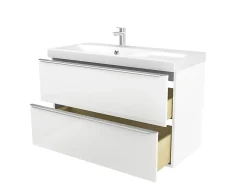 Meuble vasque suspendu blanc brillant l.100 cm Imandra + plan vasque blanc résine Mila, GoodHome