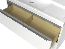 Meuble vasque suspendu blanc brillant l.100 cm Imandra + plan vasque blanc résine Mila, GoodHome