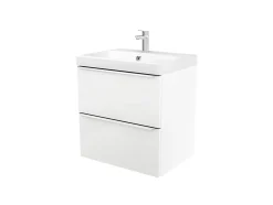 Meuble vasque suspendu blanc brillant l.60 cm Imandra + plan vasque blanc résine Mila, GoodHome