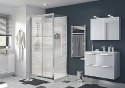 Meuble vasque suspendu blanc brillant l.60 cm Imandra + plan vasque blanc résine Mila, GoodHome