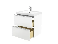 Meuble vasque suspendu blanc brillant l.60 cm Imandra + plan vasque blanc résine Mila, GoodHome