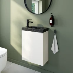 Meuble vasque suspendu blanc mat l.44 cm Imandra + plan vasque effet marbre noir, GoodHome