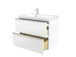 Meuble vasque suspendu blanc brillant l.80 cm Imandra + plan vasque blanc résine Mila, GoodHome