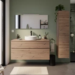 Meuble vasque suspendu effet chêne artisan l.120 cm + plan de toilette, Calao
