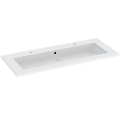 Meuble vasque suspendu effet chêne artisan l.120 cm + plan vasque blanc en résine, Calao