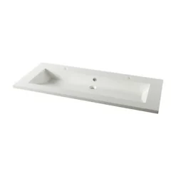Meuble vasque suspendu effet chêne artisan l.120 cm + plan vasque blanc en résine, Calao