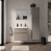 Meuble vasque suspendu effet chêne clair l.60 cm + plan vasque blanc en résine, Calao