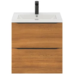 Meuble vasque suspendu effet noyer l.60 cm Imandra + plan vasque blanc céramique Nira, GoodHome