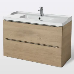 Meuble vasque suspendu effet chêne l.100 cm Imandra + plan vasque blanc céramique Lana, GoodHome