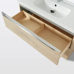 Meuble vasque suspendu effet chêne l.100 cm Imandra + plan vasque blanc céramique Lana, GoodHome