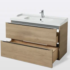 Meuble vasque suspendu effet chêne l.100 cm Imandra + plan vasque blanc céramique Lana, GoodHome