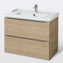 Meuble vasque suspendu effet chêne l.80 cm Imandra + plan vasque blanc céramique Lana, GoodHome