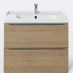 Meuble vasque suspendu effet chêne l.80 cm Imandra + plan vasque blanc céramique Lana, GoodHome